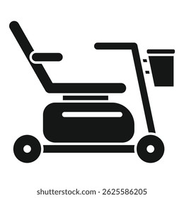This simple, bold icon represents an electric wheelchair, a common piece of medical equipment