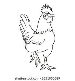 This simple and charming black-and-white chicken line drawing is perfect for children's coloring activities