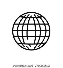 Esta es una Imagen simple, limpia en blanco y negro de un globo hecho con líneas. Las líneas Horizontales y de Vertical se cruzan, creando un diseño de cuadrícula en la superficie del globo.