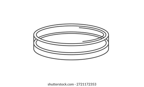 Dies ist eine einfache, saubere Linienzeichnung eines kreisförmigen, geschichteten Objekts, die einem Ring oder einer mehrstufigen Struktur mit einem modernen minimalistischen Stil ähnelt, der für technische Diagramme, Designprojekte oder