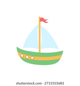 Esta ilustración simple y colorida presenta un velero alegre con una vela azul brillante