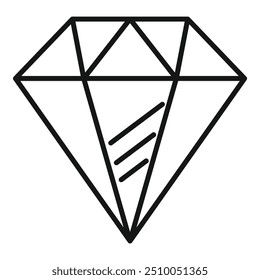 Este simple icono de diamante está dibujado con líneas en negrita y tres líneas que representan la luz reflejada