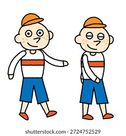 This is a simple and easy-to-use illustration set of two patterns of boy characters in walking poses.