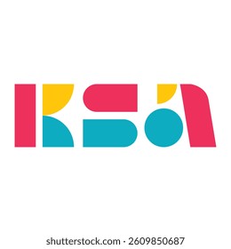This is a simple flat design of an initial letter KSA in multiple colors in boho chic style.