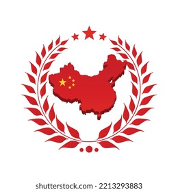 this is a simple flat emblem logo depicting a China map flag in the middle of a laurel wreath which can be used for any official celebration of Chinese related purposes.