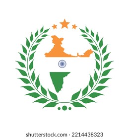 this is a simple flat emblem logo depicting an Indian map flag in the middle of a laurel wreath which can be used for any official celebration of Indian related purposes.