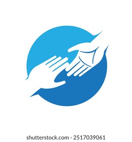 This is a simple flat logo in blue color that depicts two hands helping each other on a round shape that can be used for social or charity related purposes