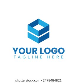 This is a simple flat logo of hexagonal cubed shape logo in blue color on a white background that looks like a military badge