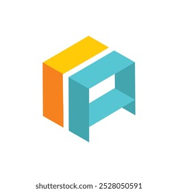 Este es un logotipo plano simple de la letra A en mayúsculas en forma hexagonal en color naranja, amarillo y azul sobre un fondo blanco