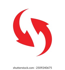 This is a simple flat logo of two yin yang arrows forming a letter S in red color on a white background