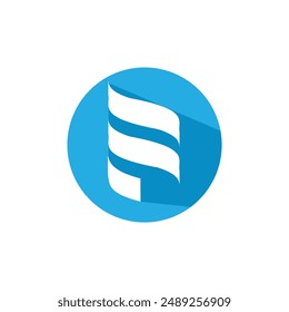 This is a simple flat logo of a wavy initial letter F engraved on a blue round shape  