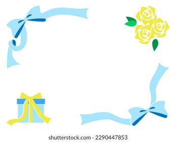 This simple frame features yellow roses and a blue ribbon. It can be used as a corner decoration or as individual pieces.