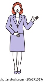 Esta es una simple ilustración de cuerpo completo de una mujer de negocios dando indicaciones. Son datos vectoriales fáciles de editar.