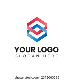 this is a simple geometric logo consists of two square shapes in red and blue color connect with each other