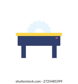 Esta é uma ilustração gráfica simples de uma mesa azul e amarela com vapor subindo dela, colocada contra um fundo branco limpo. A ilustração apresenta um design moderno e mínimo, com foco em cores arrojadas e formas simples. A estética geral é limpa e clara, tornando-a adequada para uso em uma variedade de projetos criativos.
