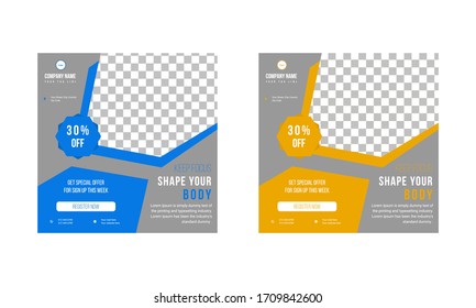 This is Simple Gym Promotional Social Media Post Template Design and Vector Illustration