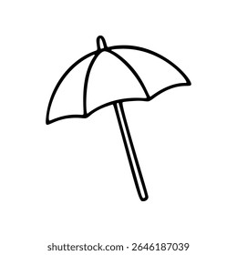 This is a simple hand drawn vector icon depicting a beach umbrella. The umbrella is created with a single continuous black line on a white background