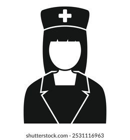 This simple icon depicts a female nurse wearing a traditional uniform and hat, symbolizing healthcare