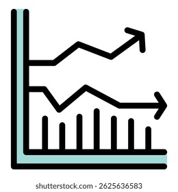 This simple icon depicts a line graph with one line trending upwards and one trending downwards