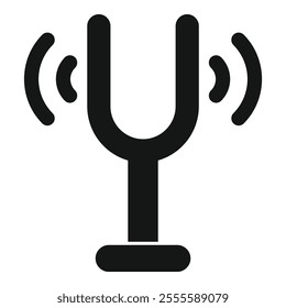 This simple icon depicts a tuning fork emitting sound waves, perfect for representing music, acoustics, and sound