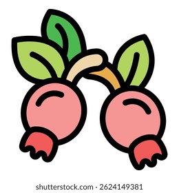 This simple icon depicts two pink lingonberries growing on a branch with green leaves, evoking the flavors of fall