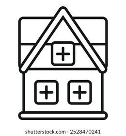 Este sencillo icono presenta un edificio de hospital, que simboliza la atención médica y los servicios médicos
