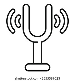 This simple icon features a tuning fork emitting sound waves, symbolizing frequency and pitch