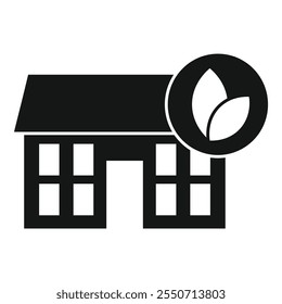 This simple icon of a house with leaves represents environmentally friendly real estate and green living