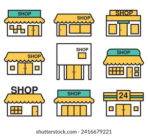 This is a simple icon set A of various shop buildings.