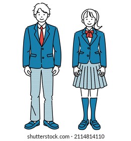 This is a simple illustration of a male and female student standing facing forward.It is vector data that is easy to edit.