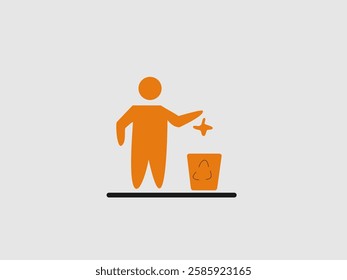 This is a simple illustration of a person throwing garbage in the trash can