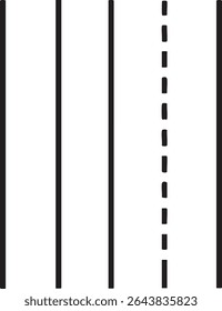 Esta é uma ilustração simples de uma estrada com linhas sólidas e tracejadas, colocada contra um fundo branco limpo.