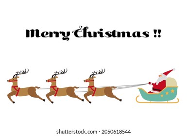 This is a simple illustration of Santa Claus riding a sleigh pulled by three reindeer.Easy-to-use vector material.