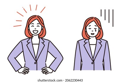 This is a simple illustration set of a happy or depressed businesswoman.Vector data for easy editing.