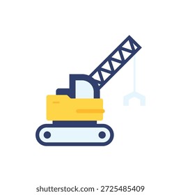 This is a simple illustration of a yellow and blue construction crane on a white background. The crane is depicted in a basic, iconic style, with clean lines and minimal details. The image is likely used as a graphic design element, symbolizing construction, engineering, and industry.