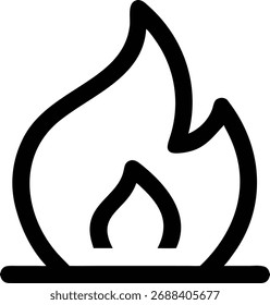 This is a simple line art illustration of a flame. It is a black and white vector graphic isolated on a white background. It can be used as an icon or symbol.