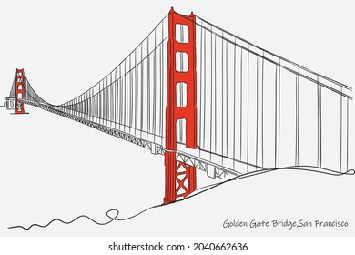 This is a simple  line art vector illustration of Golden Gate Bridge in San Francisco,USA.