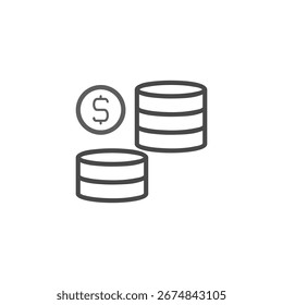 This simple line drawing embodies financial prosperity and intelligent money management. It showcases coin stacks signifying savings accumulation and potential investment gains, emphasizing a budget