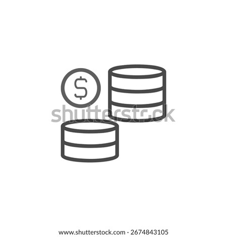 This simple line drawing embodies financial prosperity and intelligent money management. It showcases coin stacks signifying savings accumulation and potential investment gains, emphasizing a budget