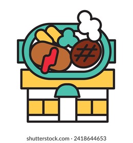 This is a simple line drawing illustration of a family restaurant.
