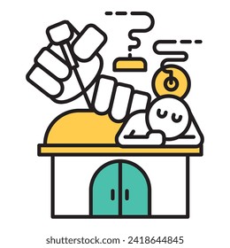 This is a simple line drawing illustration of an acupuncture clinic.