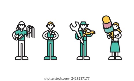 This is a simple line drawing of people working at various shops (C).