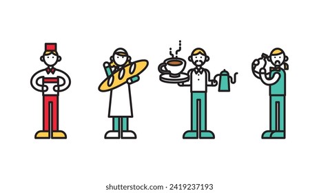 This is a simple line drawing of a person (A) working at a restaurant.