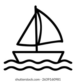 This simple line drawing shows a sailboat on wavy water, perfect for creating a nautical or summer theme.