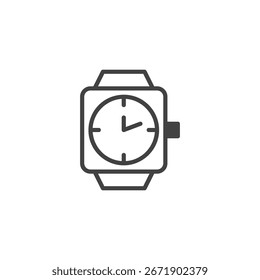 This simple, linear illustration depicts a square-faced wristwatch, emphasizing timekeeping and design. It conveys a sense of precision and style, fitting for use in digital interfaces or visual