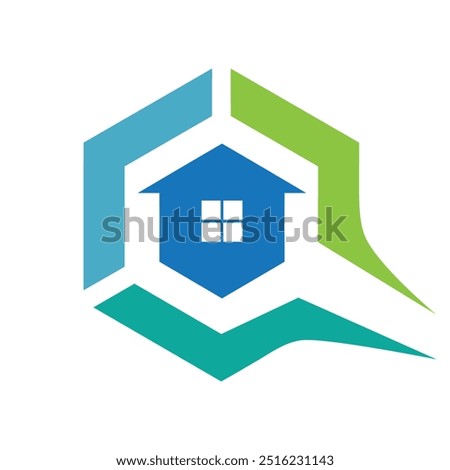 This is a simple logo design of a house icon inside a hexagonal letter Q