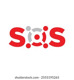 This is a simple logo design of initial SOS in red and grey color in flat style that looks clean on a white background with abstract people as the letter O