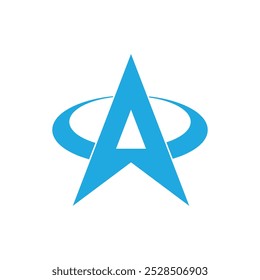 Dies ist ein einfaches Logo-Design eines Buchstaben A in blauer Farbe mit einem Ring, der ihn auf weißem Hintergrund umgibt