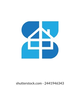 this is a simple logo in a flat style of a letter s with a house outline on it that looks nice in blue color and can be used for house developer or realtor logo with initial s