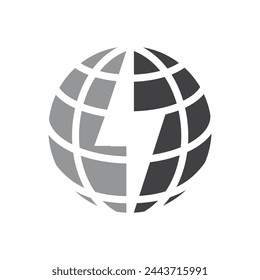 This is a simple logo of a globe with a flash lightning sign in the middle in neutral color for electricity related company logo.